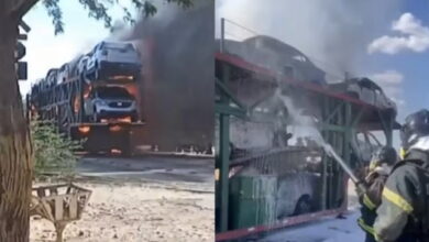Photo of Susto na estrada: Caminhão-cegonha pegou fogo