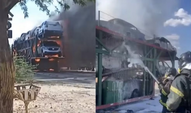 Photo of Susto na estrada: Caminhão-cegonha pegou fogo