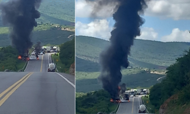 Photo of Região: Carreta pega fogo e trava BR-116